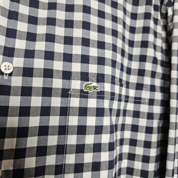 Lacoste Button Up Long Sleeve Gingham Classic Fit Poplin Shirt Sze 44 Blue White - Picture 4 of 10